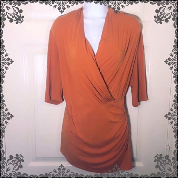 Karen Kane Tops - KAREN KANE Orange Plunge Neck Faux Wrap Top